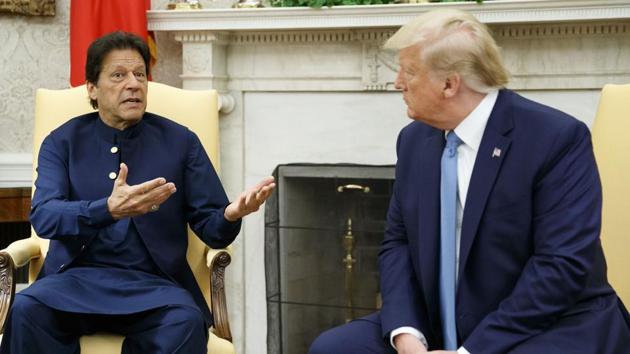 Pakistan’s prime minister Imran Khan speaks during a meeting with US president Donald Trump in the Oval Office of the White House, Monday, July 22, 2019.(AP file photo)