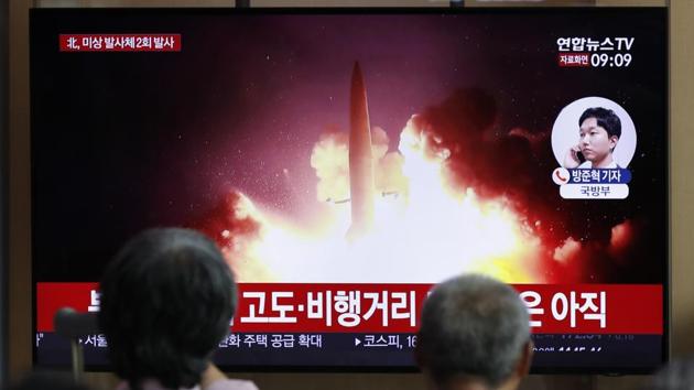 People watch a TV news program reporting about North Korea's firing projectiles with a file image at the Seoul Railway Station in Seoul, South Korea, Friday, Aug. 16, 2019. South Korea's military said Friday North Korea fired more projectiles into the sea to extend a recent streak of weapons tests believed to be aimed at pressuring Washington and Seoul over slow nuclear diplomacy. The letters read on the top "North Korea, fired two unidentified projectiles." (AP Photo/Lee Jin-man) (AP) People watch a TV news program reporting about North Korea's firing projectiles with a file image at the Seoul Railway Station in Seoul, South Korea, Friday, Aug. 16, 2019. South Korea's military said Friday North Korea fired more projectiles into the sea to extend a recent streak of weapons tests believed to be aimed at pressuring Washington and Seoul over slow nuclear diplomacy. The letters read on the top "North Korea, fired two unidentified projectiles." (AP Photo/Lee Jin-man) (AP)