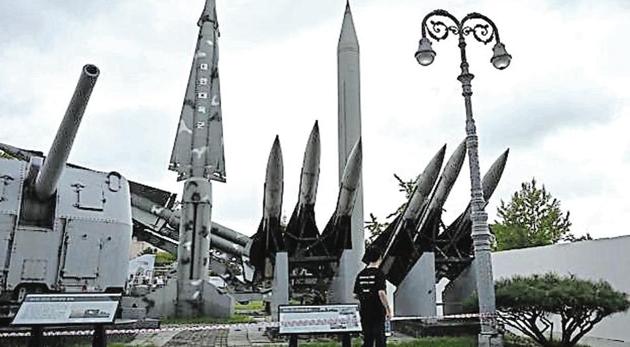 Replicas of a North Korean Scud-B missile and South Korea's Nike missile displayed at the Korean War Memorial in Seoul.(AFP image) Replicas of a North Korean Scud-B missile and South Korea's Nike missile displayed at the Korean War Memorial in Seoul.(AFP image)
