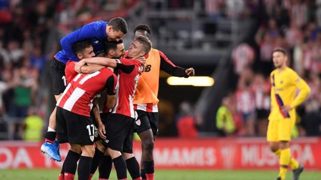 Soccer Football - La Liga Santander - Athletic Bilbao v FC Barcelona - San Mames, Bilbao, Spain - August 16, 2019 Athletic Bilbao celebrate winning the match(REUTERS)