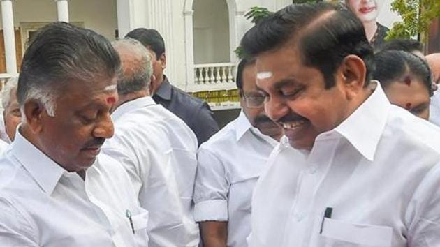Tamil Nadu chief minister Edappadi K Palaniswami (EPS) with deputy chief minister O Panneerselvam (OPS) in Chennai. (PTI PHOTO.) Tamil Nadu chief minister Edappadi K Palaniswami (EPS) with deputy chief minister O Panneerselvam (OPS) in Chennai. (PTI PHOTO.)