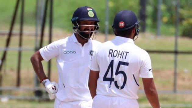 Cheteshwar Pujara and Rohit Sharma stitched together an important partnership in the India vs West Indies A warm-up match(BCCI)