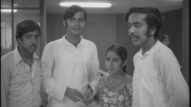 Arun Jaitley (2nd L) among the Akhil Bharatiya Vidyarthi Parishad (ABVP) candidates for the DUSU elections 1974. Jaitley was born to Maharaj Kishen Jaitley and Ratan Prabha Jaitley in 1952. He completed his schooling from St. Xavier’s School and a Bachelor’s in commerce from Shri Ram College of Commerce in 1973. He then enrolled to study law and made his foray into student politics. (KK Chawla / HT Archive)