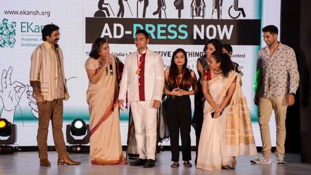 Participants of ‘Ad-DRess Now’ during the event at Hyatt on Saturday. The event showcased clothing for the disabled.(Milind Saurkar/HT Photo)