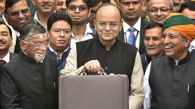 Finance Minister Arun Jaitley, accompanied by BJP leaders, leaves the Finance Ministry to present the Annual Budget for the financial year 2017-18. Jaitley was not able to present the Union Budget for 2018-19 and the Interim Budget for 2019-20 because of poor health. Jaitley has had a history of medical conditions, including diabetes and kidney failure. He underwent a kidney transplant last year in May, and a bariatric surgery in September 2014. (Ajay Aggarwal / HT Archive)