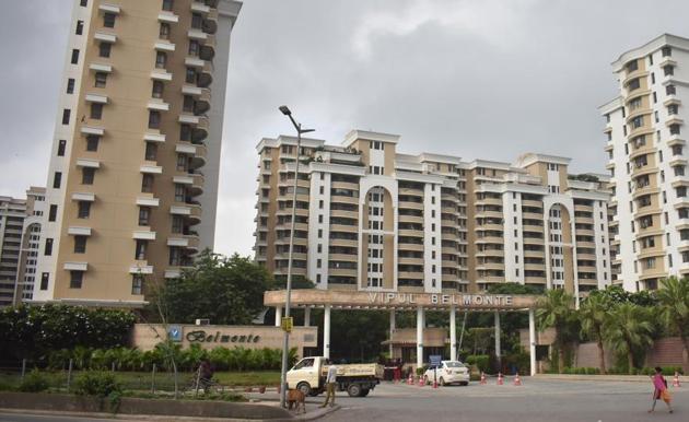 An outside view of the Vipul Belmonte Condominium Complex, in Gurugram. (HT PHOTO) An outside view of the Vipul Belmonte Condominium Complex, in Gurugram. (HT PHOTO)