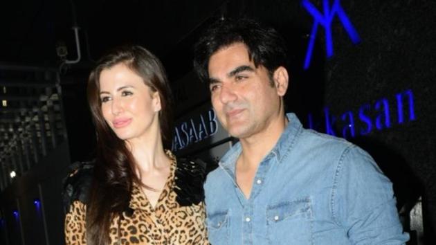 Giorgia Andriani, with actor Arbaaz Khan at her birthday celebration.(IANS)