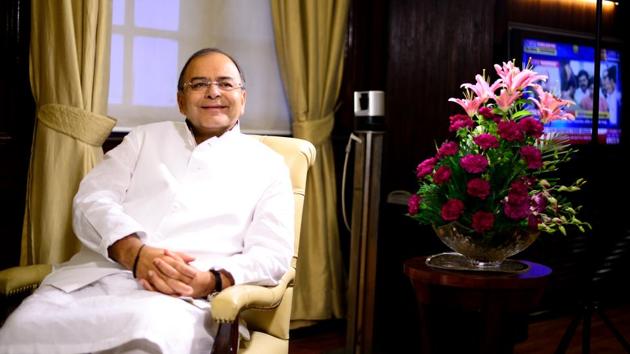 Jaitley at his office in the Finance ministry in 2014. Post the BJP’s win, Jaitley was given charge of three key portfolios of Defence, Finance and Corporate Affairs. He also assumed office as Minister of Information and Broadcasting later that year. (Pradeep Gaur / Mint Archive)