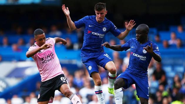 Leicester City's Youri Tielemans in action with Chelsea's Mason Mount and N'Golo Kante. (REUTERS) Leicester City's Youri Tielemans in action with Chelsea's Mason Mount and N'Golo Kante. (REUTERS)