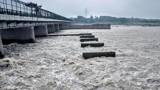 A view of the Yamuna river as the water level rises.(ANI Photo)