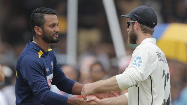 New Zealand's captain Kane Williamson congratulates his Sri Lankan counterpart Dimuth Karunaratne (AP) New Zealand's captain Kane Williamson congratulates his Sri Lankan counterpart Dimuth Karunaratne (AP)