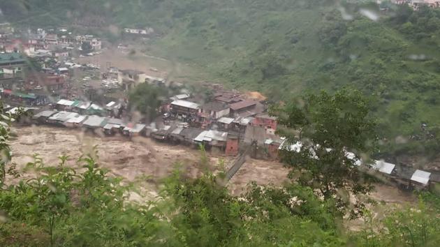 The torrential rains had caused heavy damage in Arakot, Mori, Tikochi and Snail villages in Uttarkashi, about 150km away from Dehradun on Sunday. (HT Photo) The torrential rains had caused heavy damage in Arakot, Mori, Tikochi and Snail villages in Uttarkashi, about 150km away from Dehradun on Sunday. (HT Photo)
