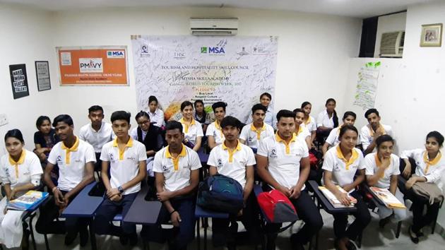 The programme imparts training in four sectors, including food and beverages steward, front office associates, general duty attendants and lab technicians for emergency medical services. (HT Photo) The programme imparts training in four sectors, including food and beverages steward, front office associates, general duty attendants and lab technicians for emergency medical services. (HT Photo)