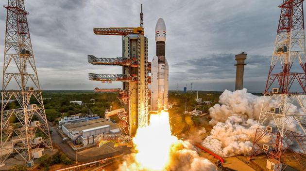 Sriharikota: India’s second Moon mission Chandrayaan-2 lifts off onboard GSLV Mk III-M1 launch vehicle from Satish Dhawan Space Center at Sriharikota in Andhra Pradesh, Monday, July 22, 2019.(PTI) Sriharikota: India’s second Moon mission Chandrayaan-2 lifts off onboard GSLV Mk III-M1 launch vehicle from Satish Dhawan Space Center at Sriharikota in Andhra Pradesh, Monday, July 22, 2019.(PTI)