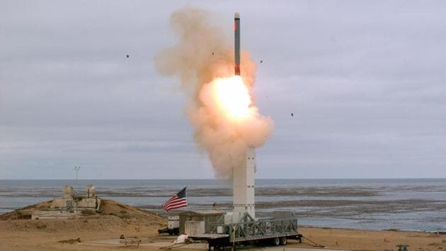 The launch of a conventionally configured ground-based cruise missile on San Nicolas Island off the coast of California on Sunday.(AP)