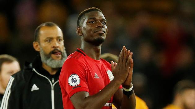 Manchester United's Paul Pogba gestures to fans after the match. (REUTERS) Manchester United's Paul Pogba gestures to fans after the match. (REUTERS)