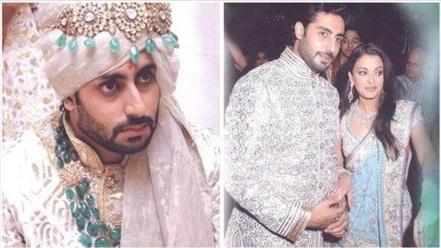 Abhishek Bachchan at his wedding and sangeet with wife Aishwarya Rai in 2007.