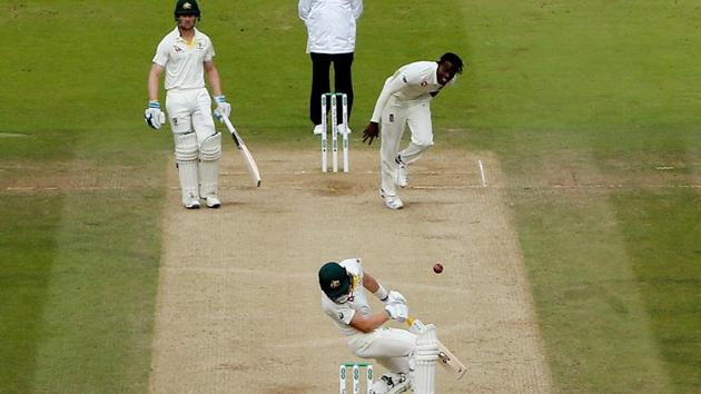Australia's Marnus Labuschagne is struck on the helmet by a ball from England's Jofra Archer(Action Images via Reuters)