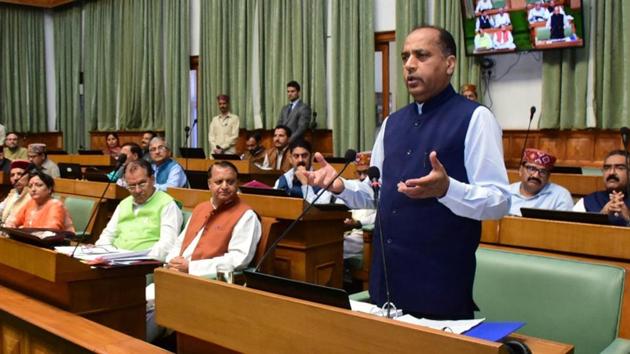 Chief minister Jai Ram Thakur addressing the House on the third day of monsoon session, in Shimla on Wednesday. (HT PHOTO) Chief minister Jai Ram Thakur addressing the House on the third day of monsoon session, in Shimla on Wednesday. (HT PHOTO)