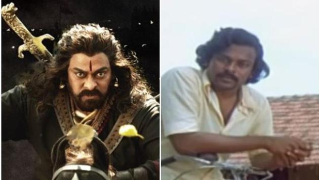 Chiranjeevi seen in a still from Sye Raa Narasimha Reddy (left) and in director Bapu’s Mana Voori Pandavulu (left).