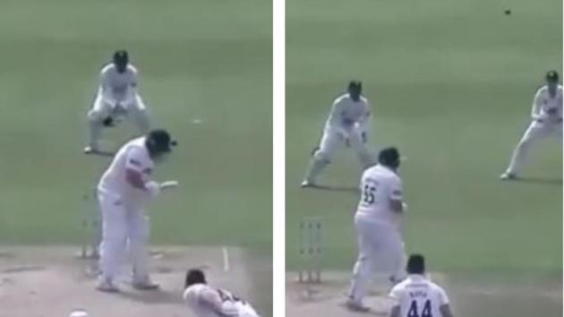 Mark Cosgrove head-butts a bouncer in county cricket(Screen grab)