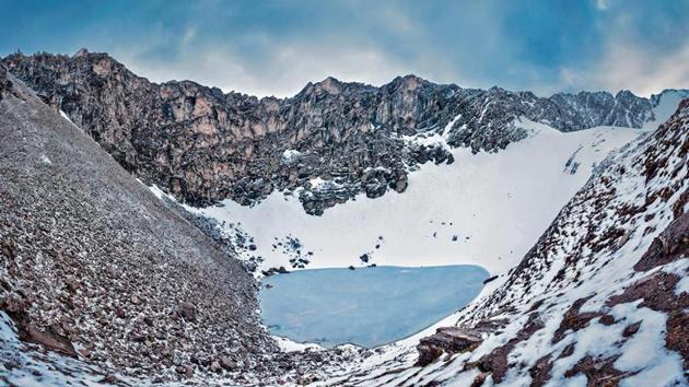 A view of the glacial Roopkund Lake in Uttarakhand.(Photo courtesy: Atish Waghwase)