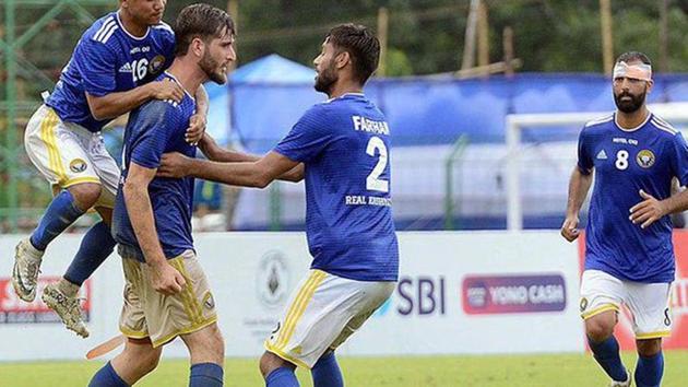 A file photo of Real Kashmir footballers. (Twitter) A file photo of Real Kashmir footballers. (Twitter)