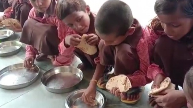 The matter came to light when a video showing children being served only ‘chappatis’ went viral on social media and someone sent the video to the district magistrate.(Twitter / ANI)