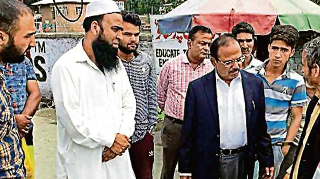 Doval with Anantnag residents during a recent visit.(ANI)