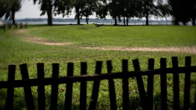 A path is seen above what is believed to have been the road used by some of the first Africans, including Angela to arrive and become slaves in Virginia.  (Brendan Smialowski / AFP) 
