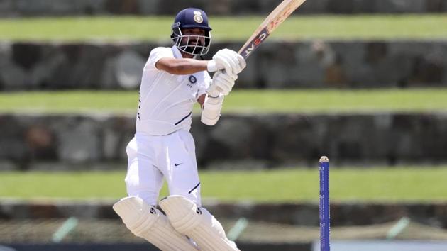 India's Ajinkya Rahane plays a shot against West Indies during day one of the first Test.(AP)