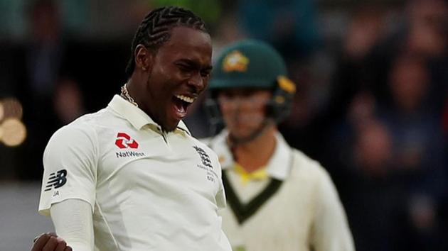 England's Jofra Archer celebrates taking the wicket of Australia's Nathan Lyon. (Action Images via Reuters) England's Jofra Archer celebrates taking the wicket of Australia's Nathan Lyon. (Action Images via Reuters)