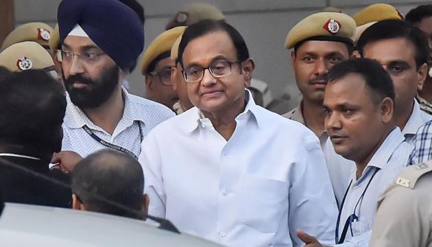 Senior Congress leader and former finance minister P Chidambaram after he was produced in a CBI court in the INX media case, in New Delhi, Thursday, Aug 22, 2019. (PTI photo) Senior Congress leader and former finance minister P Chidambaram after he was produced in a CBI court in the INX media case, in New Delhi, Thursday, Aug 22, 2019. (PTI photo)