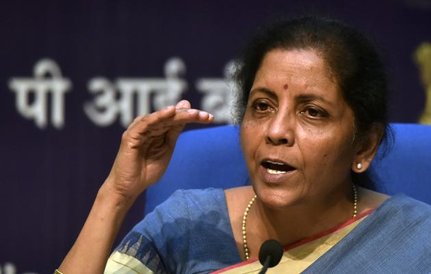 Finance Minister Nirmala Sitharaman addresses a press conference announcing a slew of economic measures to boost growth, at National Media Centre in New Delhi, on Friday, August 23, 2019.(Mohd Zakir/HT PHOTO)