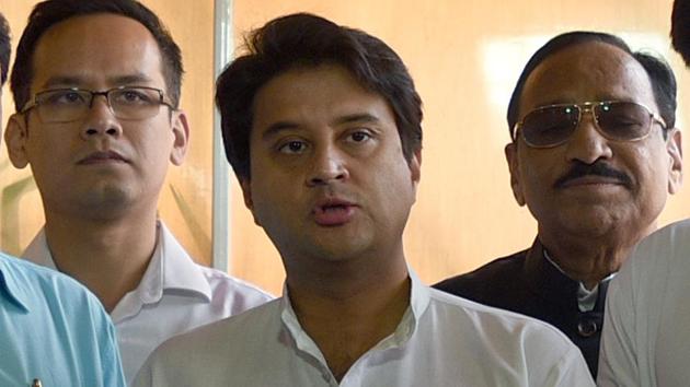 New Delhi, India - March 14, 2018: Senior Congress leader Jyotiraditya Scindia addresses media at Parliament House, New Delhi, India, on Wednesday, March 14, 2018.((Photo by Sushil Kumar/ Hindustan Times))