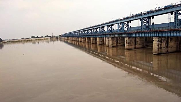 The water level of Ganga river reaches at the warning point in Kanpur on Friday.(ANI photo)