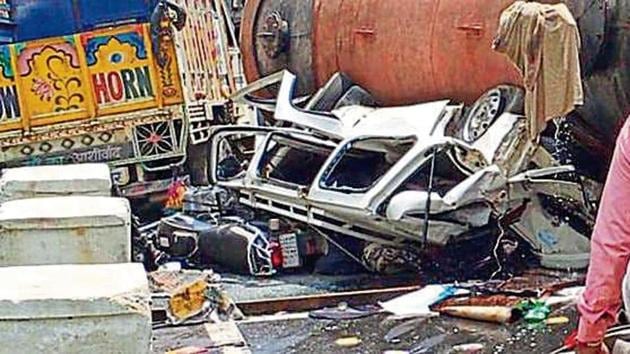 The accident took place in state’s Rajsamand district on Friday. (HT Photo) The accident took place in state’s Rajsamand district on Friday. (HT Photo)