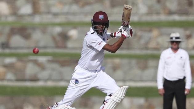 West Indies' Roston Chase plays a shot against India during day two of the first Test cricket match at the Sir Vivian Richards cricket ground in North Sound, Antigua and Barbuda, Friday, Aug. 23, 2019. (AP Photo/Ricardo Mazalan)(AP) West Indies' Roston Chase plays a shot against India during day two of the first Test cricket match at the Sir Vivian Richards cricket ground in North Sound, Antigua and Barbuda, Friday, Aug. 23, 2019. (AP Photo/Ricardo Mazalan)(AP)