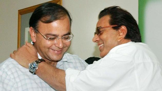 In this March 24, 2004 file photo, Arun Jaitley is seen with veteran Bollywood actor Dharmendra after joining the BJP in New Delhi. (PTI) In this March 24, 2004 file photo, Arun Jaitley is seen with veteran Bollywood actor Dharmendra after joining the BJP in New Delhi. (PTI)