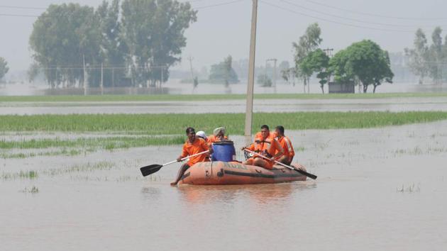 A number of villages in Punjab remained submerged in water on Friday. (HT Photo) A number of villages in Punjab remained submerged in water on Friday. (HT Photo)
