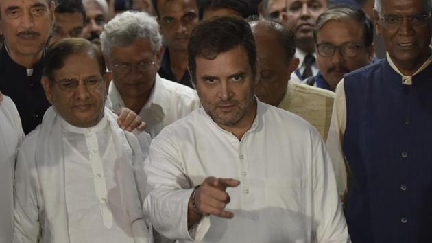 A delegation of opposition leaders including Rahul Gandhi, Ghulam Nabi Azad, Sitaram Yechuri, D. Raja and Majeed Memon returns from Srinagar, in New Delhi on Saturday August 24, 2019.(Photo: Vipin Kumar/Hindustan Times)