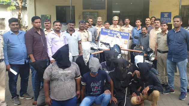 The Nigdi police arrested nine persons for indulging in vehicle vandalism, theft and spreading terror among Akrudi residents on Saturday. (HT PHOTO) The Nigdi police arrested nine persons for indulging in vehicle vandalism, theft and spreading terror among Akrudi residents on Saturday. (HT PHOTO)