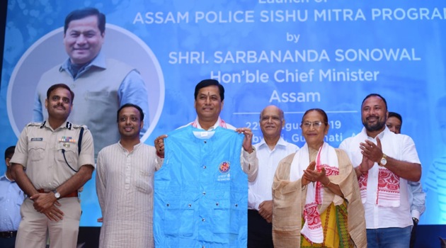 Assam Chief Minister Sarbananda Sonowal launching the ‘Assam Police Sishu Mitra’ programme by unveiling Child Friendly Police jackets in Guwahati.(Assam Police/Twitter)