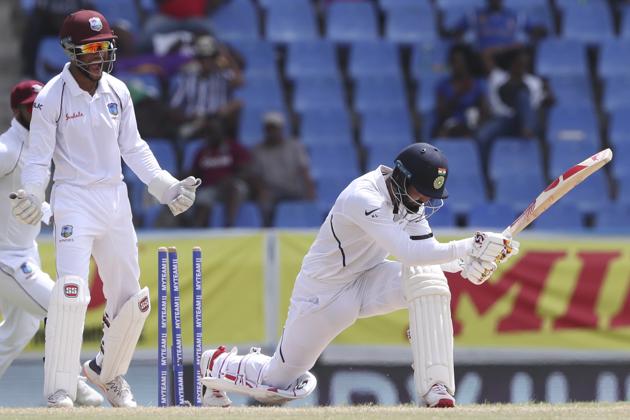 West Indies' wicketkeeper Shai Hope celebrates the dismissal of India's KL Rahul. (AP) West Indies' wicketkeeper Shai Hope celebrates the dismissal of India's KL Rahul. (AP)