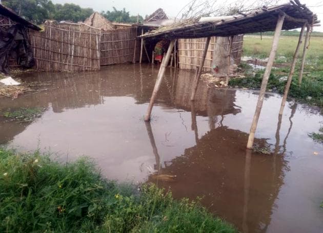 Low-lying areas in Jharkhand’s Sahibganj district have ben inundated by Ganga water as the river crossed the danger mark on Sunday, August 25, 2019.(HT Photo)