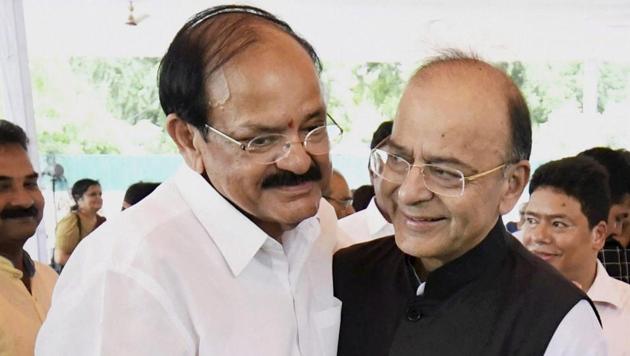 Vice President Vekaiah Naidu with former finance minister Arun Jaitley who passed away at the age of 66. (PTI photo) Vice President Vekaiah Naidu with former finance minister Arun Jaitley who passed away at the age of 66. (PTI photo)