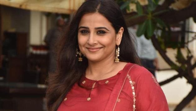 Bollywood actor Vidya Balan poses during a media interaction for the film Mission Mangal.
