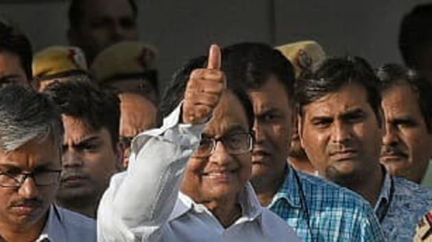 Former Union Finance Minister P. Chidambaram coming out of the CBI after his custody was extended till August 30.(Amal KS/HT PHOTO)