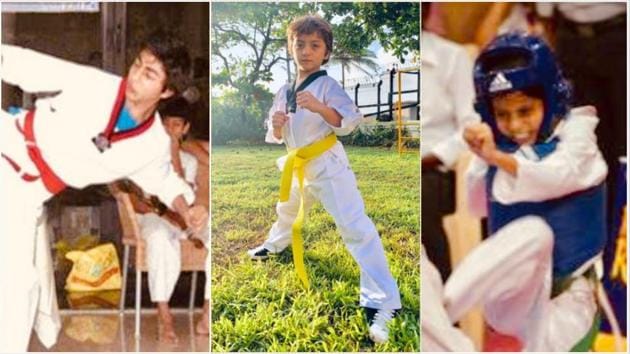 Aryan, AbRam and Suhana Khan practising Taekwondo.