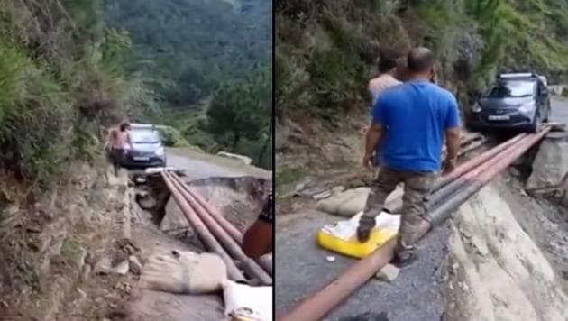 The video was recorded in the Drekari area of Chamba district on August 22.(Twitter/ANI) The video was recorded in the Drekari area of Chamba district on August 22.(Twitter/ANI)